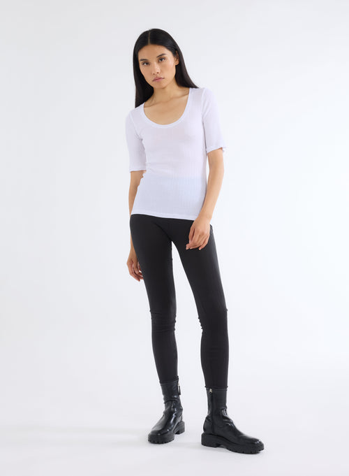 T-shirt Blanc Col U Manches Courtes en Coton organique et Modal - MAJESTIC FILATURES