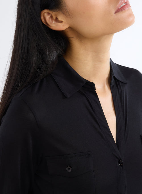 Chemise Noir Manches Longues en Lyocel et Laine - MAJESTIC FILATURES