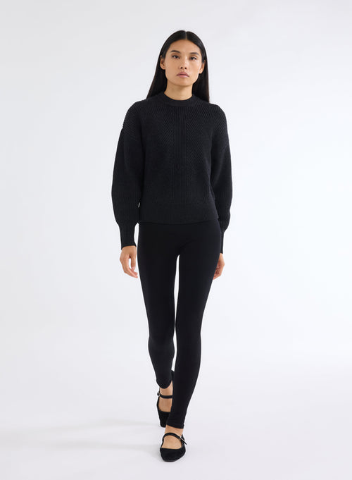 Black Round Neck Long Sleeve Sweater - MAJESTIC FILATURES