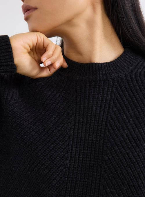 Black Round Neck Long Sleeve Sweater - MAJESTIC FILATURES