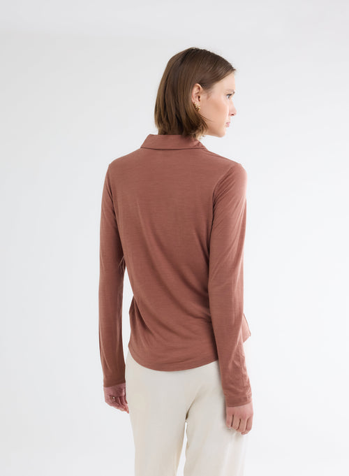 Brown Long Sleeve Lyocell and Wool Shirt - MAJESTIC FILATURES