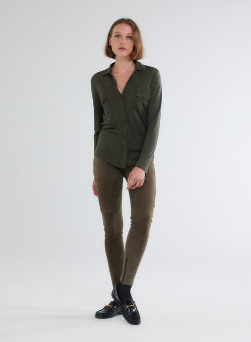 Chemise Verte Manches Longues en Lyocel et Laine - MAJESTIC FILATURES