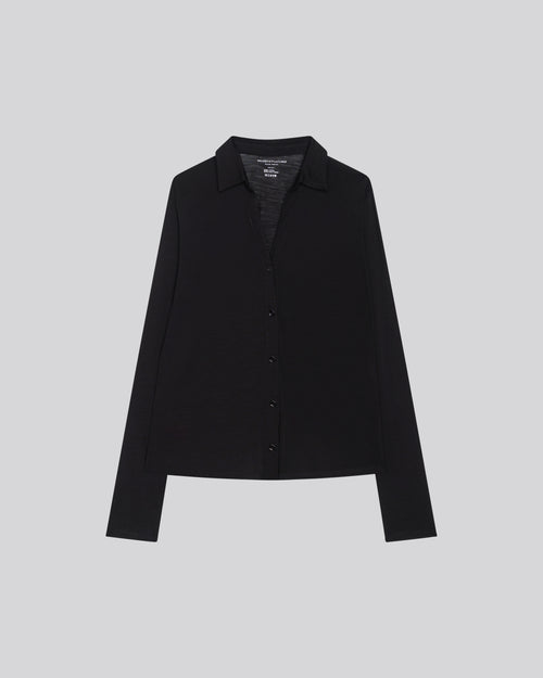 Black Shirt Long Sleeve Shirt in Lyocel / Virgin Wool - MAJESTIC FILATURES