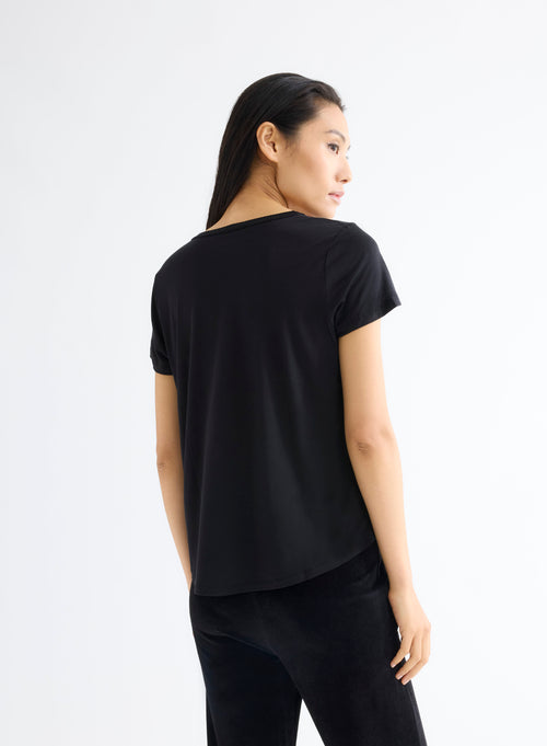 T-shirt Noir Col Rond Manches Courtes en Lyocell et Laine - MAJESTIC FILATURES