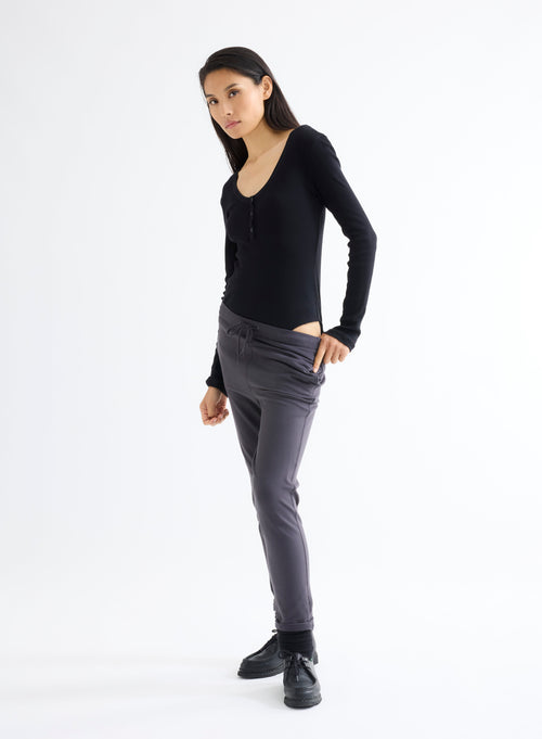 Black U-Neck Long Sleeve Organic Cotton Body - MAJESTIC FILATURES