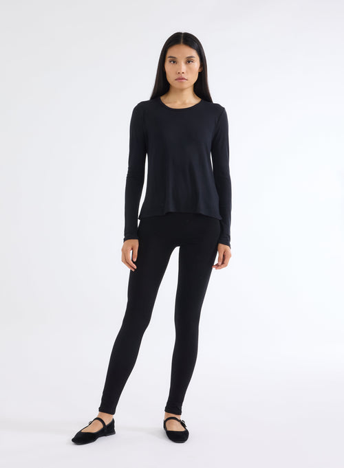 Black Boat Neck Long Sleeve T-shirt in Micro Modal and Cashmere - MAJESTIC FILATURES