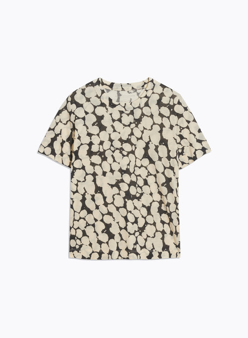 T-shirt Noir / beige Col Rond Manches Longues en Lyocell et Laine Vierge - MAJESTIC FILATURES