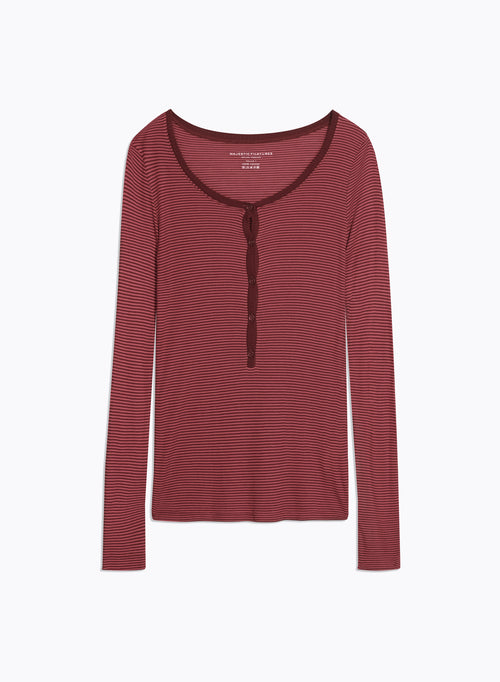 T-shirt Rouge Col U Manches Longues en Viscose - MAJESTIC FILATURES