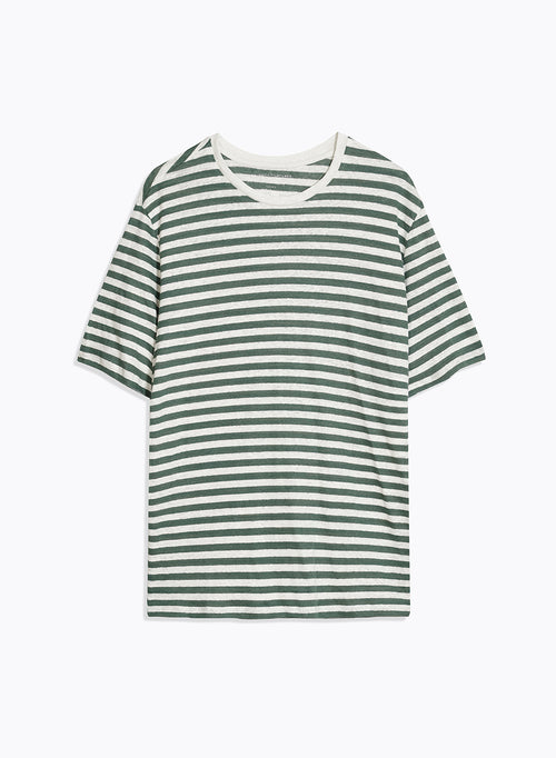Green Linen Short Sleeve Round Neck T-Shirt - MAJESTIC FILATURES