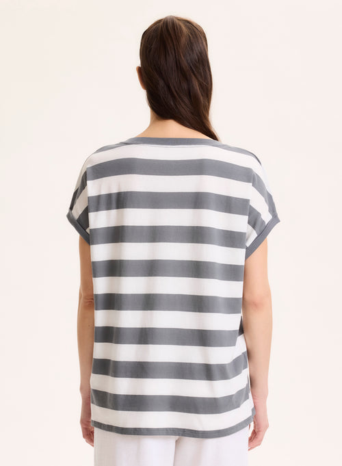 Camiseta gris de manga corta con cuello en V en algodón orgánico - MAJESTIC FILATURES