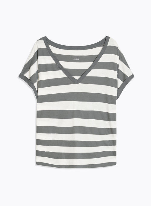 Camiseta gris de manga corta con cuello en V en algodón orgánico - MAJESTIC FILATURES