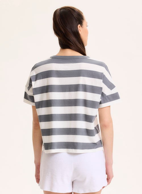 Graues Kurzarm-T-Shirt mit Rundhalsausschnitt aus Bio-Baumwolle - MAJESTIC FILATURES