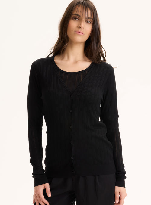 Black V-neck Long Sleeve Lyocell / Tencel Vest - MAJESTIC FILATURES
