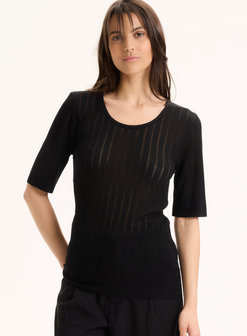 Tee shirt Noir Col Rond Manches Courtes en lyocell / tencel - MAJESTIC FILATURES
