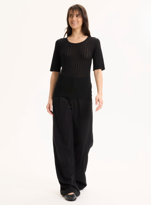 Tee shirt Noir Col Rond Manches Courtes en lyocell / tencel - MAJESTIC FILATURES
