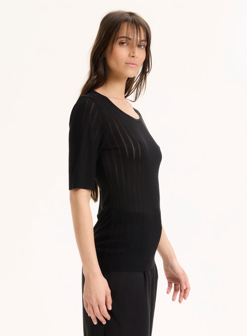 Tee shirt Noir Col Rond Manches Courtes en lyocell / tencel - MAJESTIC FILATURES