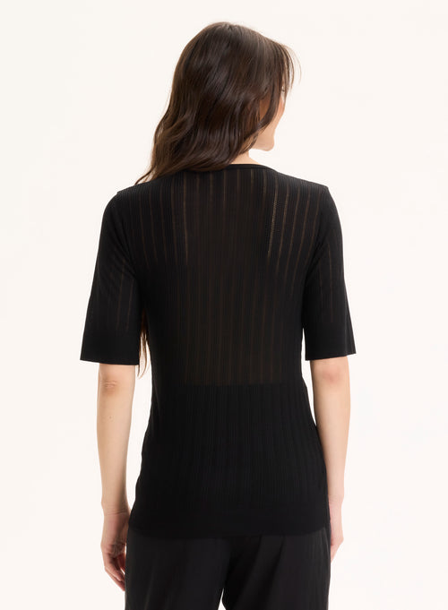 Tee shirt Noir Col Rond Manches Courtes en lyocell / tencel - MAJESTIC FILATURES