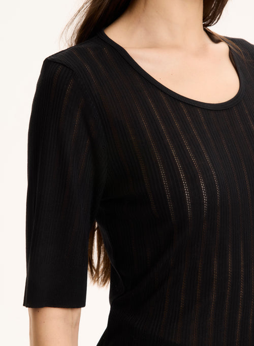 Tee shirt Noir Col Rond Manches Courtes en lyocell / tencel - MAJESTIC FILATURES