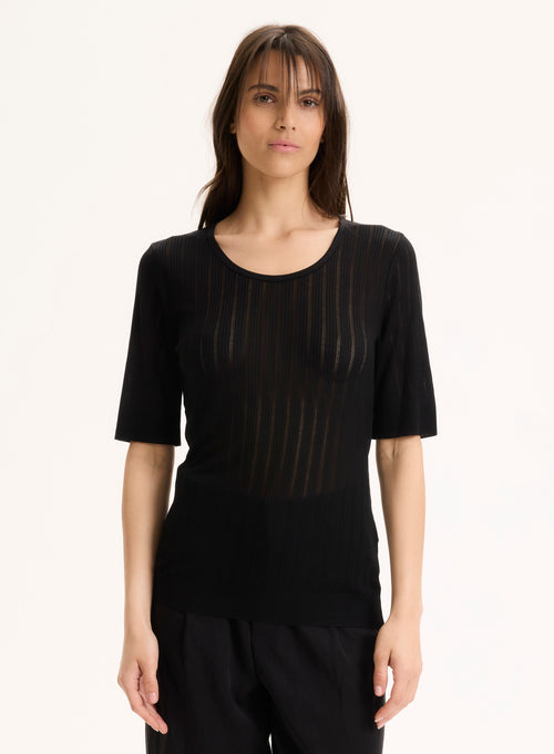 Tee shirt Noir Col Rond Manches Courtes en lyocell / tencel - MAJESTIC FILATURES