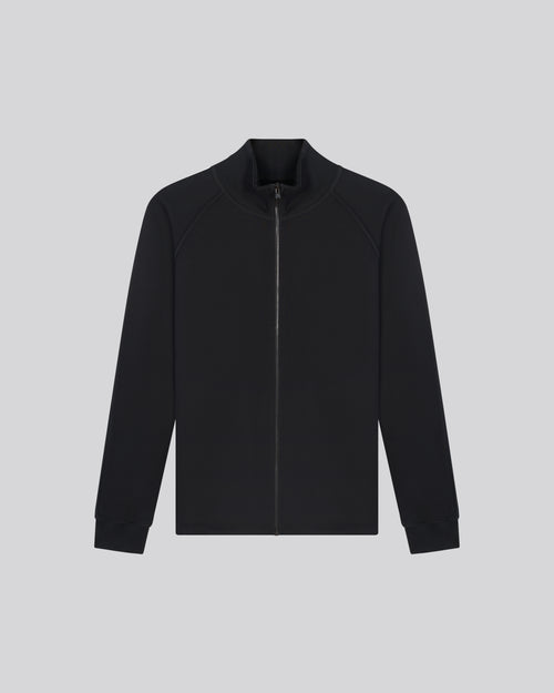 Cárdigan negro con cuello alto y manga larga en algodón orgánico - MAJESTIC FILATURES