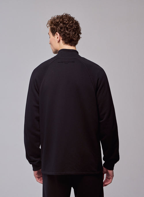 Cárdigan negro con cuello alto y manga larga en algodón orgánico - MAJESTIC FILATURES