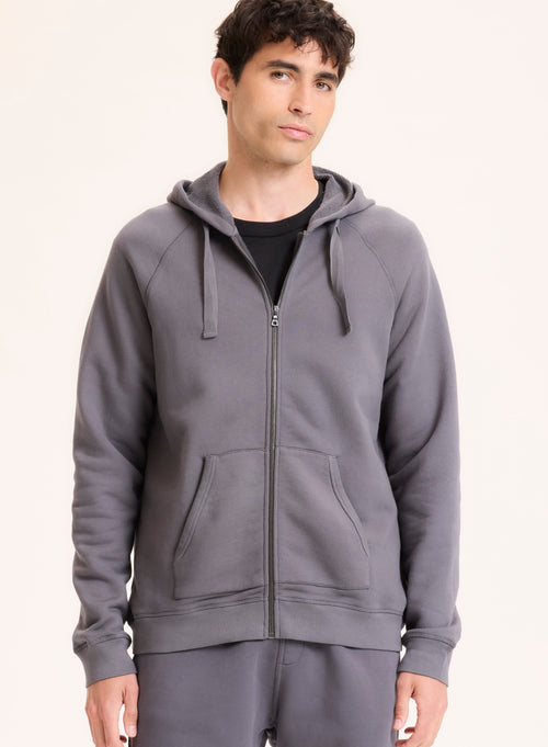 Cárdigan gris con cuello redondo de manga larga en algodón orgánico - MAJESTIC FILATURES