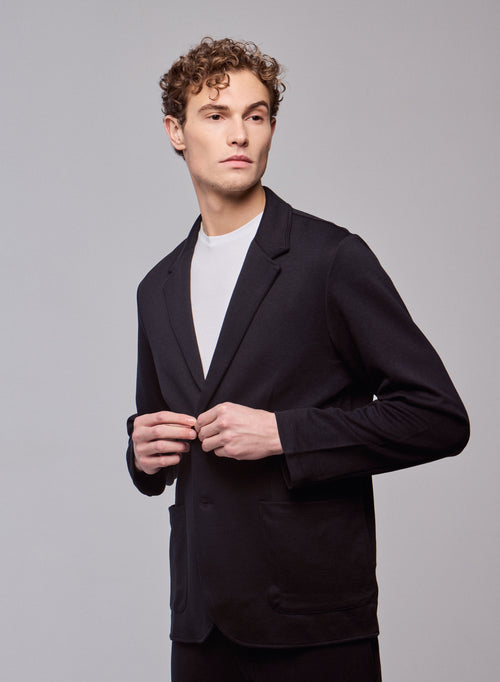 Black V-neck Jacket Long Sleeve in Lyocell / Tencel / Organic Cotton - MAJESTIC FILATURES