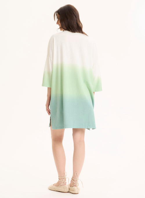 Tunique Vert clair Col Tunisien Manches Trois quarts en Coton organique / Lin - MAJESTIC FILATURES