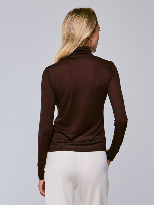 T-shirt Violet Col Roulé Manches Longues en Viscose / Cachemire - MAJESTIC FILATURES