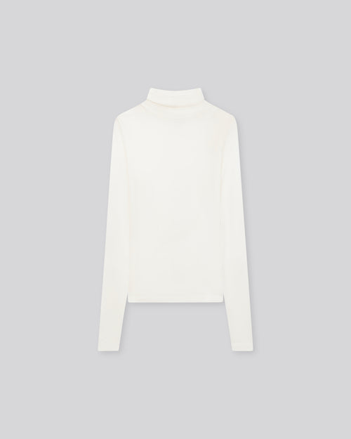 T-shirt Blanc Col Roulé Manches Longues en Viscose / Cachemire - MAJESTIC FILATURES