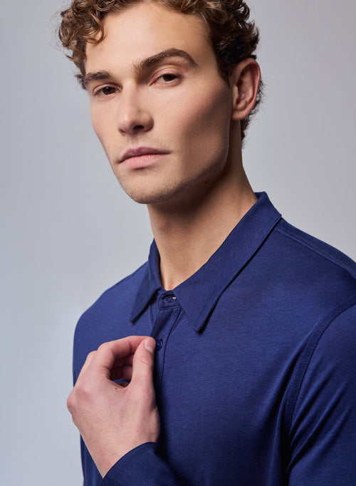 Navy Shirt Long Sleeve Shirt in Organic Cotton / Polyester - MAJESTIC FILATURES