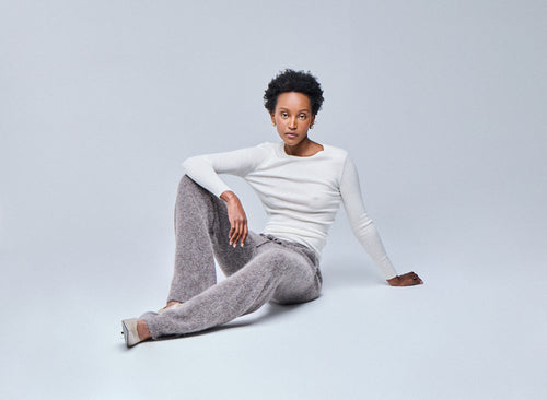 Weißes langärmeliges Kaschmir-Rollkragen-T-Shirt - MAJESTIC FILATURES