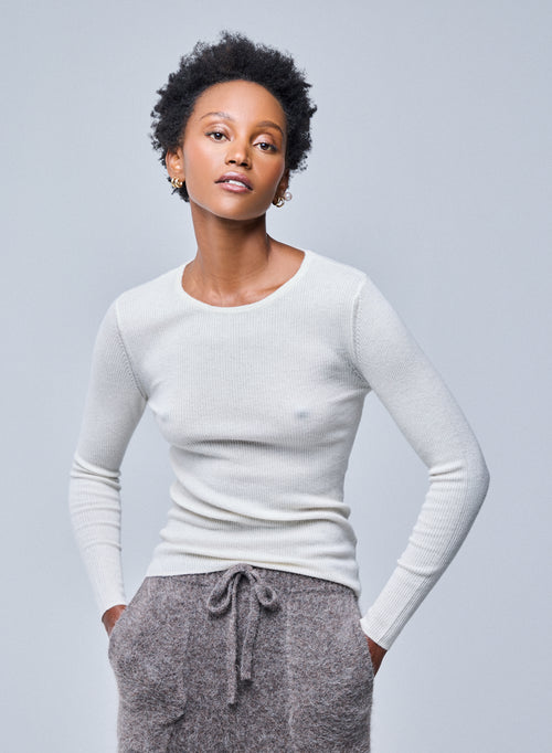 Weißes langärmeliges Kaschmir-Rollkragen-T-Shirt - MAJESTIC FILATURES