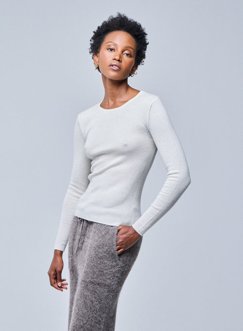 Weißes langärmeliges Kaschmir-Rollkragen-T-Shirt - MAJESTIC FILATURES