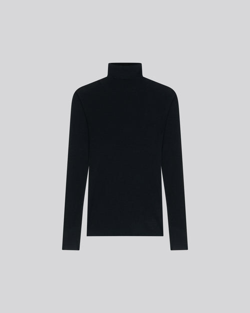 Black Long Sleeve Cashmere High Neck T-Shirt - MAJESTIC FILATURES