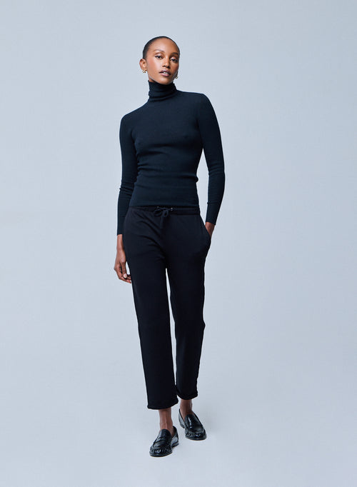Black Long Sleeve Cashmere High Neck T-Shirt - MAJESTIC FILATURES