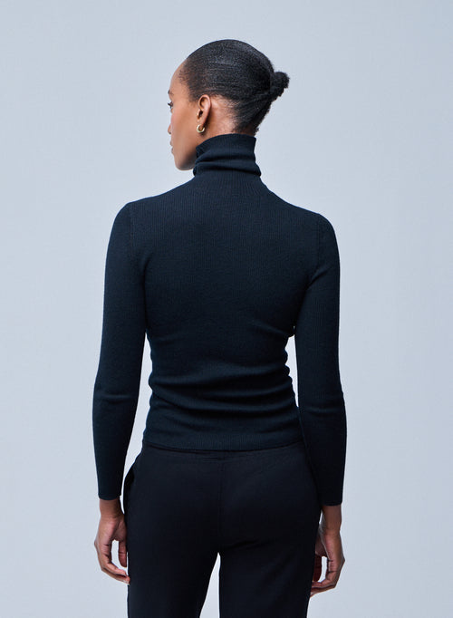 Black Long Sleeve Cashmere High Neck T-Shirt - MAJESTIC FILATURES