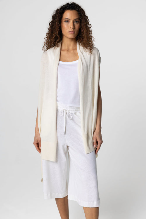 Gilet Blanc Col Châle Sans Manches en Cachemire - MAJESTIC FILATURES