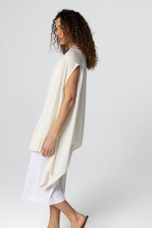 Gilet Blanc Col Châle Sans Manches en Cachemire - MAJESTIC FILATURES