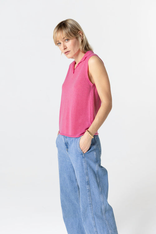 Ärmelloses Kaschmir-Polohemd in Rosa - MAJESTIC FILATURES