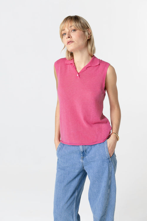 Pink Sleeveless Cashmere Polo - MAJESTIC FILATURES
