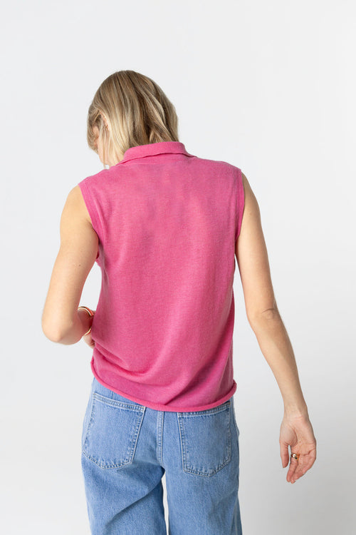 Pink Sleeveless Cashmere Polo - MAJESTIC FILATURES