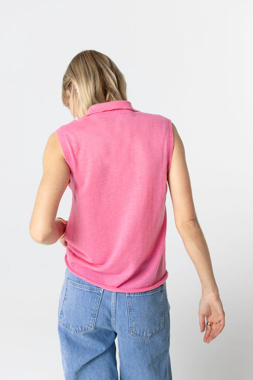 Polo Rose Sans Manches en Cachemire - MAJESTIC FILATURES