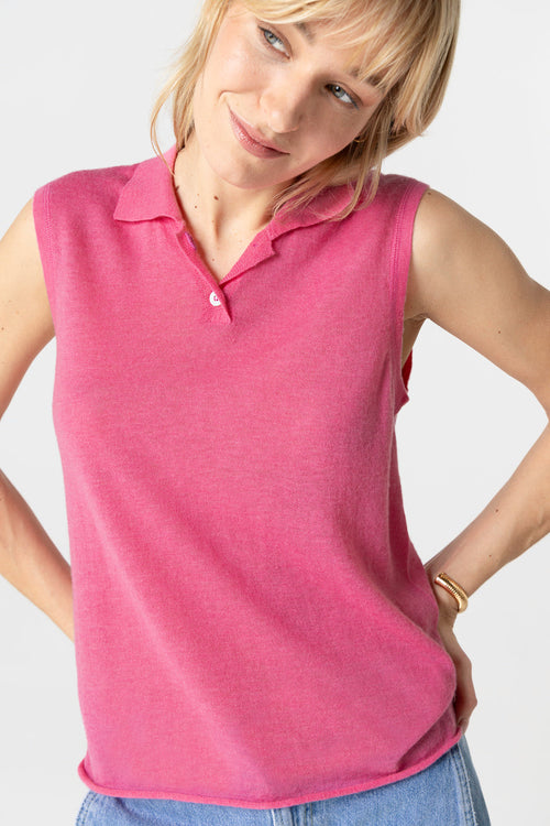 Pink Sleeveless Cashmere Polo - MAJESTIC FILATURES