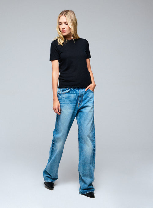 Black Round Neck Short Sleeve Cashmere T-Shirt - MAJESTIC FILATURES