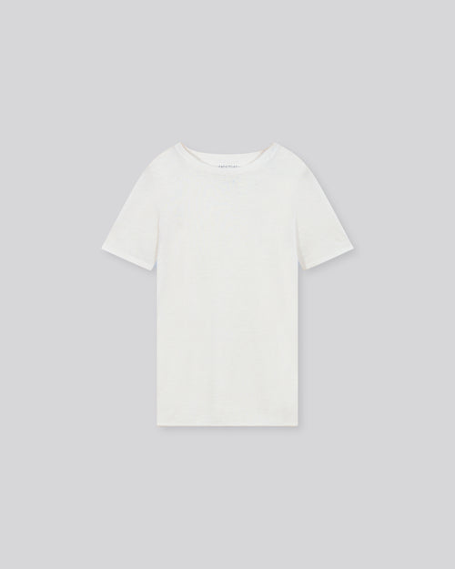 White Round Neck Short Sleeve Cashmere T-Shirt - MAJESTIC FILATURES