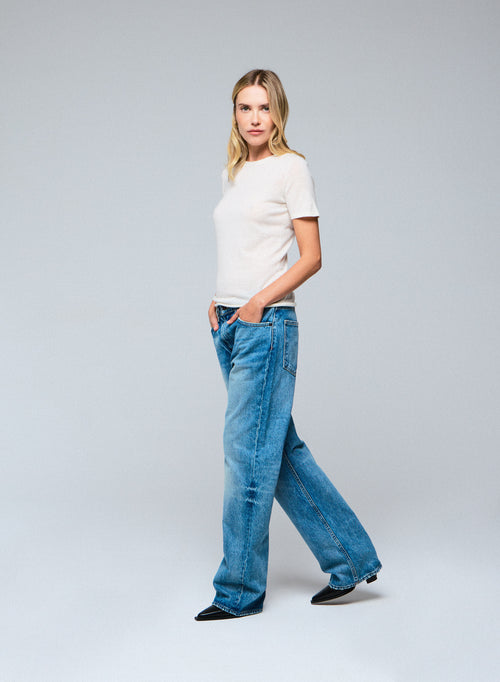 White Round Neck Short Sleeve Cashmere T-Shirt - MAJESTIC FILATURES