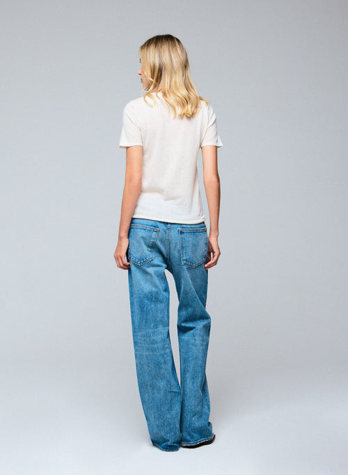 White Round Neck Short Sleeve Cashmere T-Shirt - MAJESTIC FILATURES