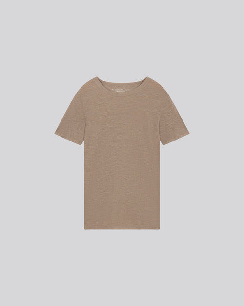 Beigefarbenes Kaschmir-T-Shirt mit Rundhalsausschnitt und kurzen Ärmeln - MAJESTIC FILATURES