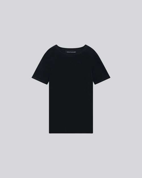 Black Round Neck Short Sleeve Cashmere T-Shirt - MAJESTIC FILATURES